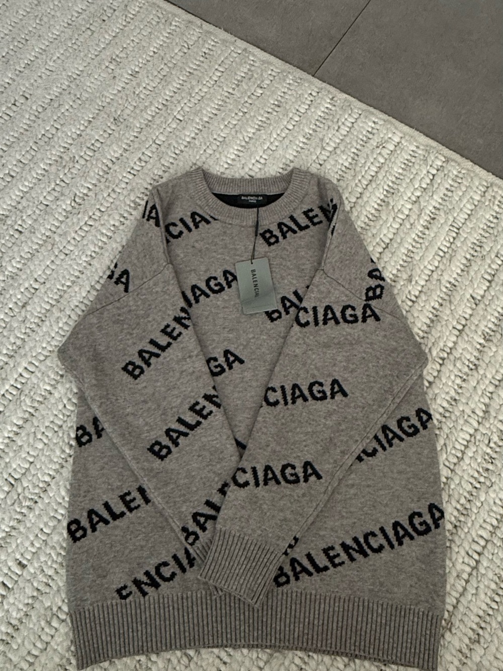 Balenciaga Gray Logo-Print Men's Crewneck Sweater